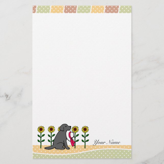 Personalised Black Labrador with Sunflowers Stationery (Front)