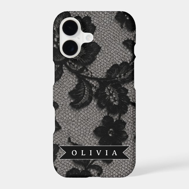 Personalised Black Lace Floral Elegant Monogram (Back)