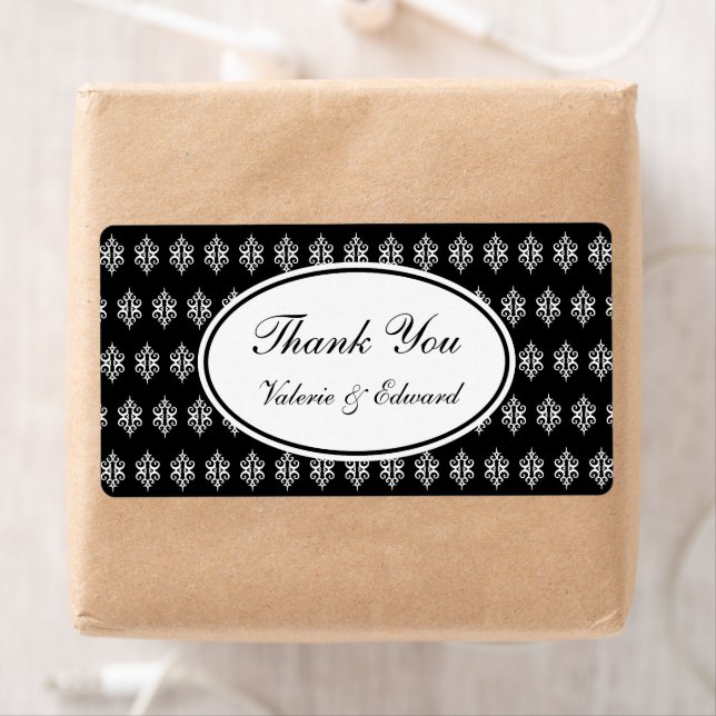 Personalised Black Lace Thank You Labels (Insitu)