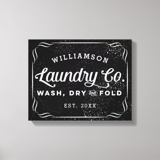 Personalised Black Laundry Co Wash Dry Fold Sign (Front)