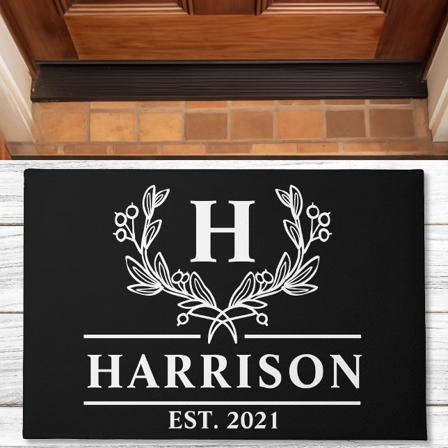 Personalised Black Laurel Monogram Doormat (Creator Uploaded)