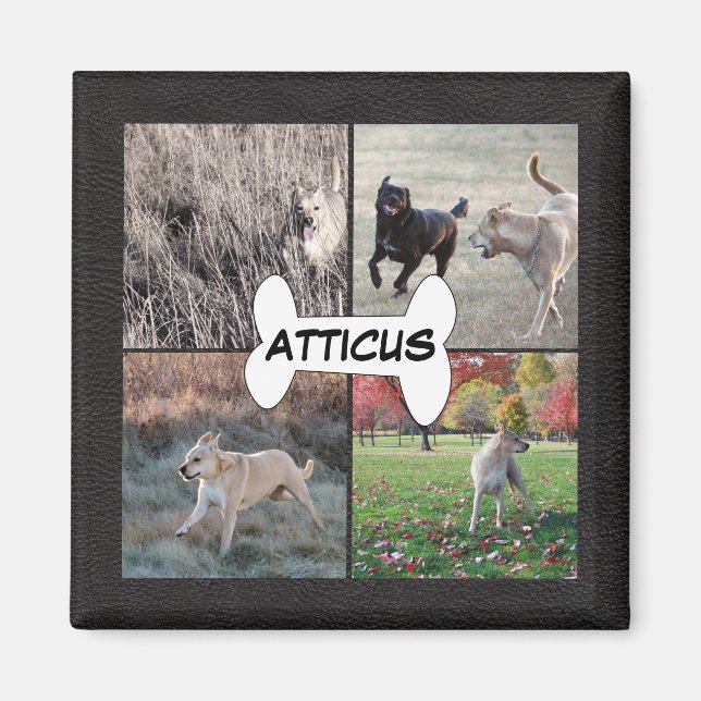 Personalised Black Leather Dog Photos Instagram Magnet (Front)