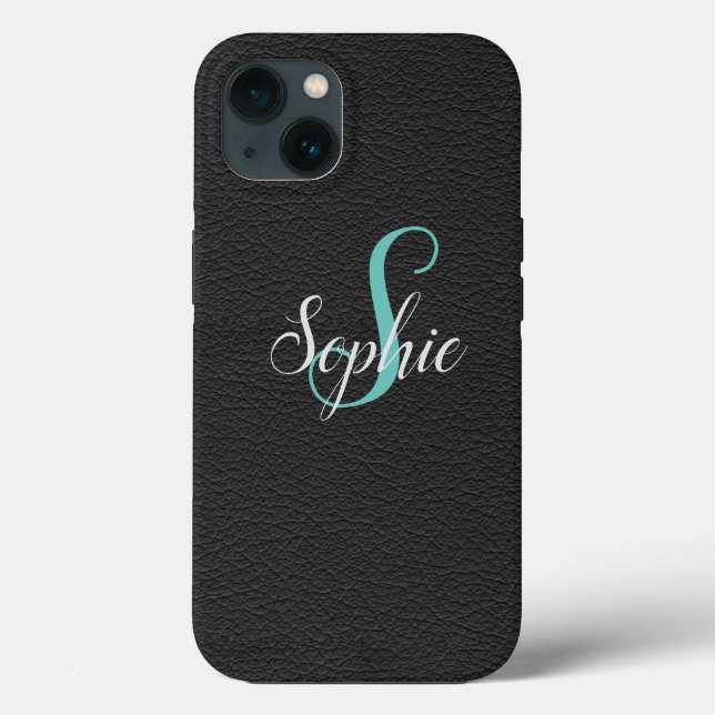 Personalised Black Leather Effect Monogrammed Case-Mate iPhone Case (Back)