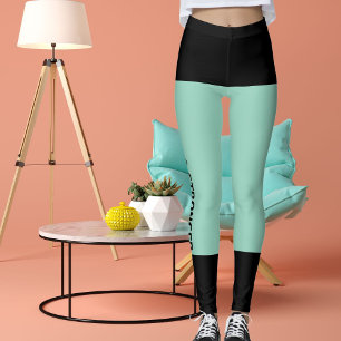 Personalised Black Light Teal Stripes Cat Retro Leggings
