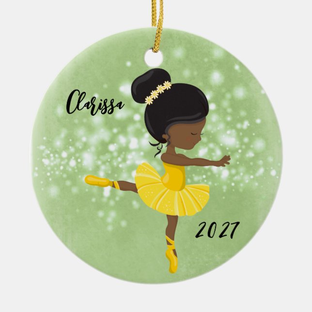 Personalised Black Little Girl Ballerina Ornament (Front)