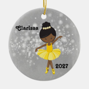 Personalised Black Little Girl Ballerina Ornament