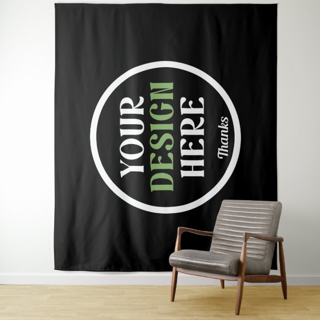 Personalised Black Logo QR Code Business Branding Tapestry (In Situ)