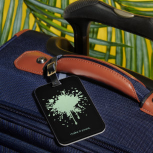 Personalised Black Luggage Tag with Green Ink Blot
