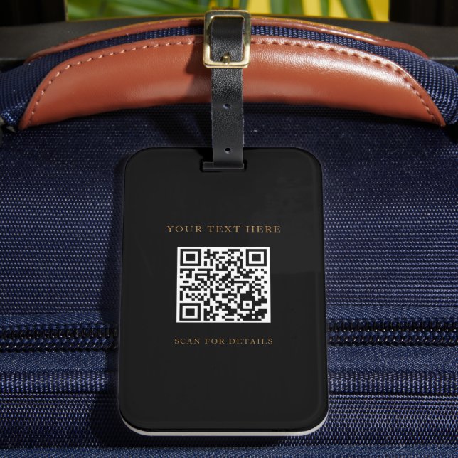 Personalised Black Luggage tag with QR Code (Front Insitu 2)