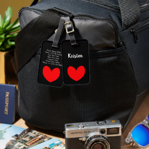 Personalised Black Luggage Tag with Red Heart