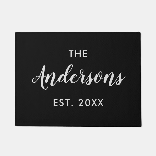 Personalised Black Married Name Welcome Door Mat (Front)