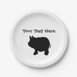 Personalised Black Mini Pig Paper Plates 7"