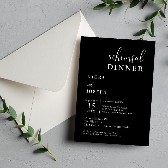 Personalised Black Minimalist Rehearsal Dinner Invitation (Creator Uploaded)