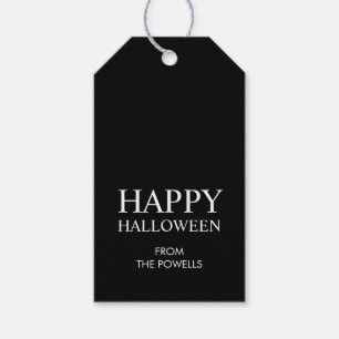 Personalised Black Modern Minimal Happy Halloween Gift Tags