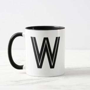 Personalised Black Modern Monogram Mug