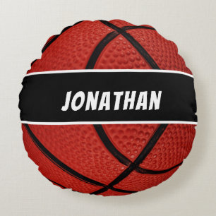 Personalised Black Modern orange Basketball  Round Cushion