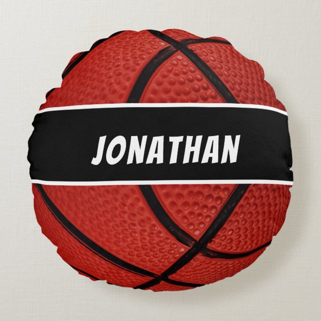 Personalised Black Modern orange Basketball  Round Cushion (Front)