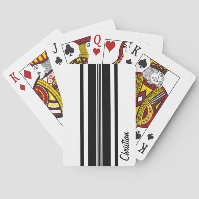 Personalised Black Modern Racing Stripes Playing Cards (Back)