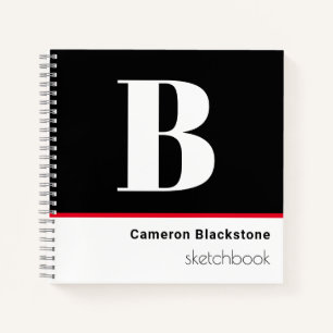 Personalised Black Mongrammed Sketch  Notebook