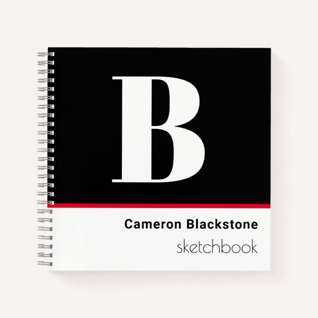 Personalised Black Mongrammed Sketch  Notebook (Front)