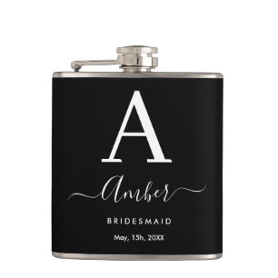 Personalised Black Monogram Bridesmaid Hip Flask