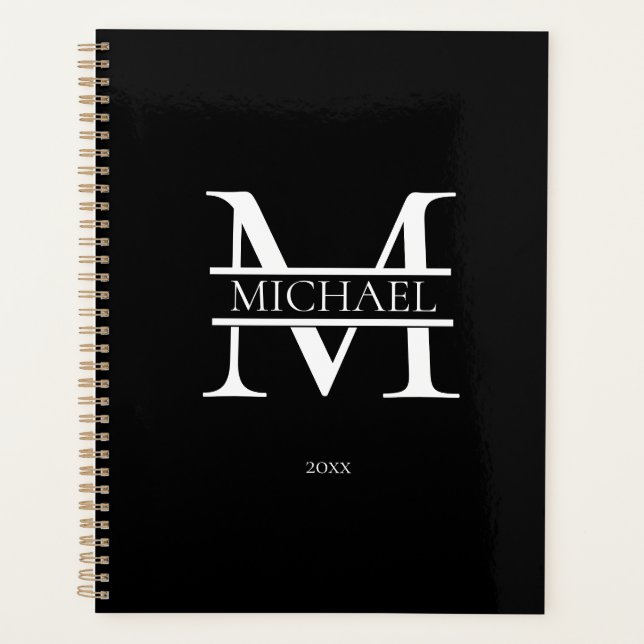 Personalised Black Monogram Initial Minimalist Planner (Front)