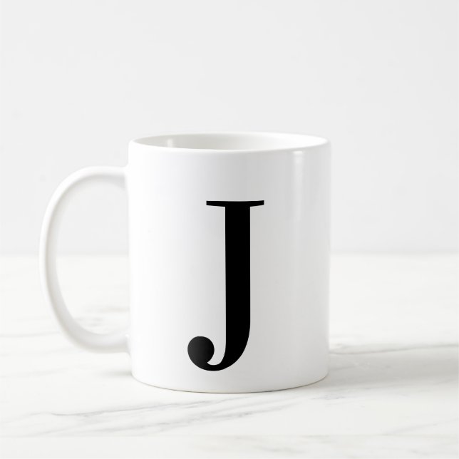 Personalised Black Monogram Letter J Coffee Mug (Left)