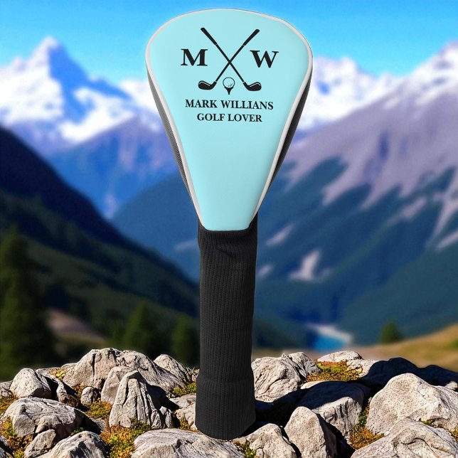 Personalised Black Monogram Name Golf Lover Aqua Head Cover (Creator Uploaded)