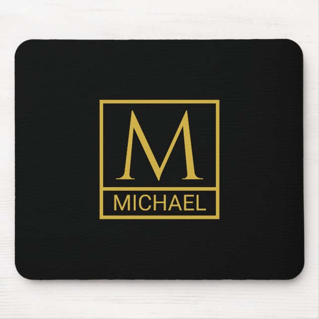 Personalised Black Mouse Pad with Initial & Name (Front)