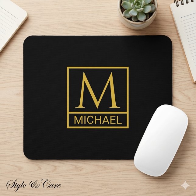 Personalised Black Mouse Pad with Initial & Name (Personalized Black Mouse Pad with Initial & Name)