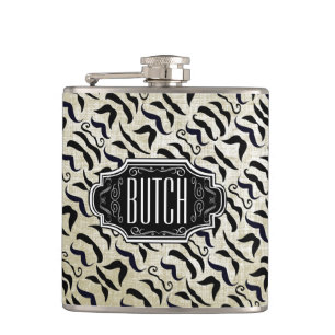 Personalised Black Moustache Pattern Hip Flask