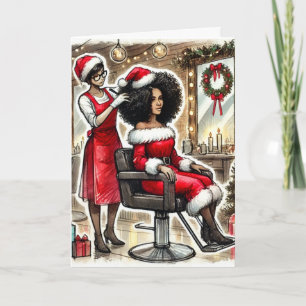 Personalised Black Mrs. Claus Getting her hair  Holiday Card
