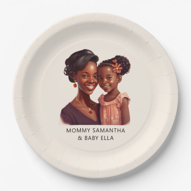 Personalised Black Mum and Daughter (10) Paper Plate (Front)