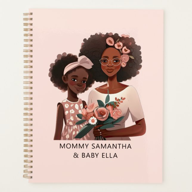 Personalised Black Mum and Daughter (12) Planner (Front)