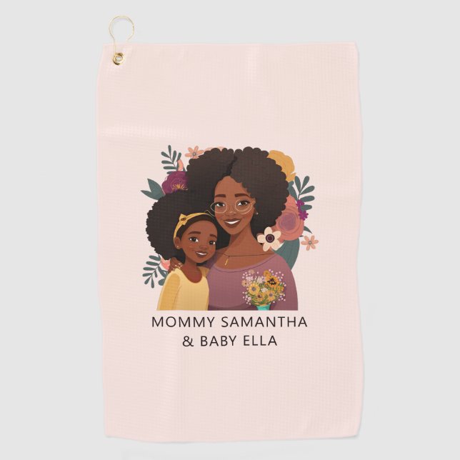 Personalised Black Mum and Daughter (14) Golf Towel (Front)