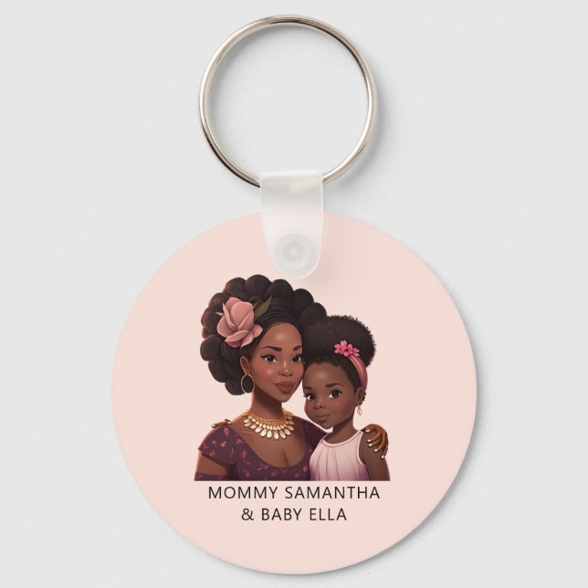Personalised Black Mum and Daughter (15) Key Ring (Front)