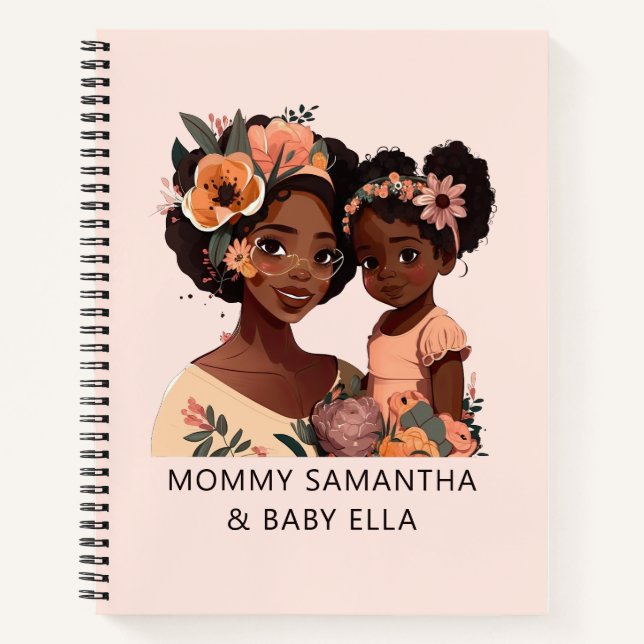 Personalised Black Mum and Daughter (16) Notebook (Front)
