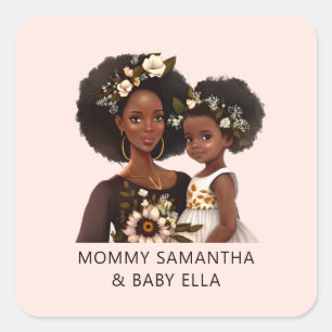 Personalised Black Mum and Daughter (18) Square Sticker