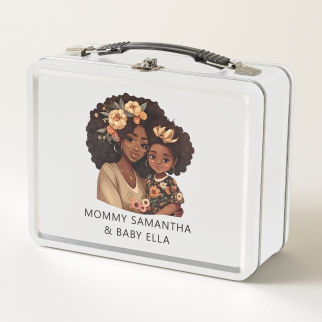 Personalised Black Mum and Daughter (19) Metal Lunch Box (Front)