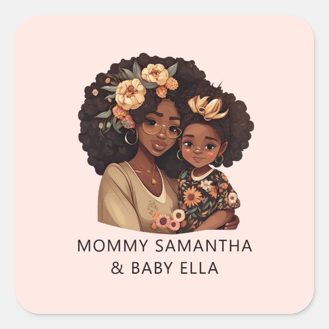 Personalised Black Mum and Daughter (19) Square Sticker (Front)
