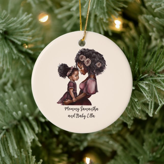 Personalised Black Mum and Daughter (1) Ceramic Tree Decoration (Tree)