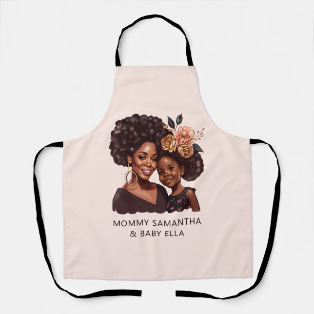 Personalised Black Mum and Daughter (20) Apron (Front)