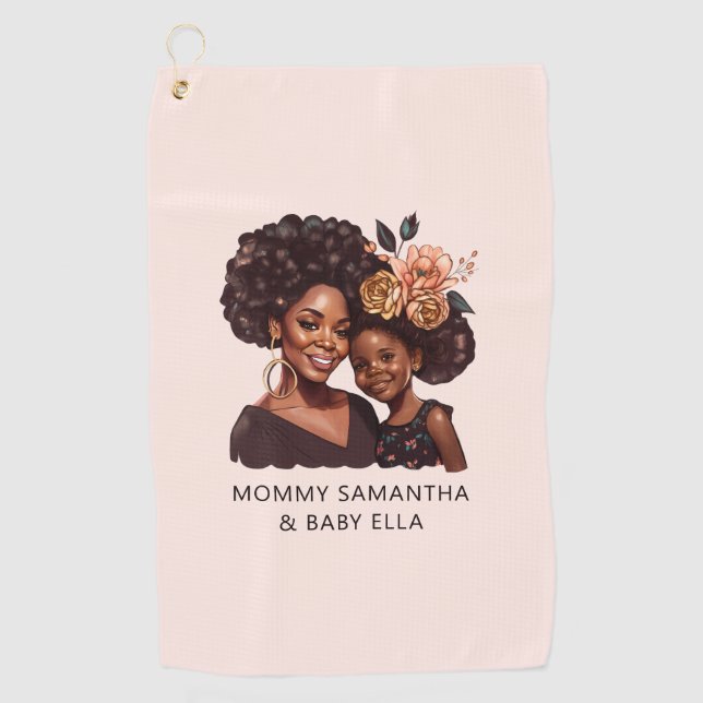 Personalised Black Mum and Daughter (20) Golf Towel (Front)