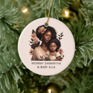 Personalised Black Mum and Daughter (21) Ceramic Tree Decoration