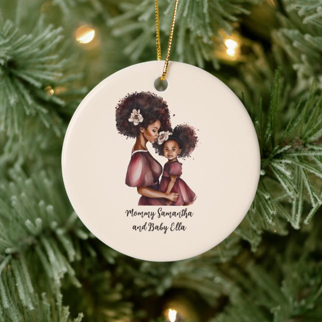 Personalised Black Mum and Daughter (2) Ceramic Tree Decoration (Tree)