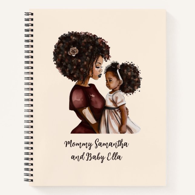 Personalised Black Mum and Daughter (3) Notebook (Front)