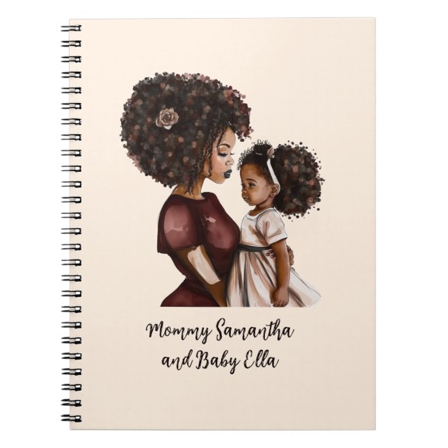 Personalised Black Mum and Daughter (3) Notebook (Front)