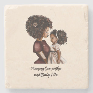 Personalised Black Mum and Daughter (3) Stone Coaster