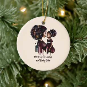 Personalised Black Mum and Daughter (4) Ceramic Tree Decoration