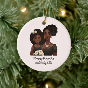 Personalised Black Mum and Daughter (6) Ceramic Tree Decoration